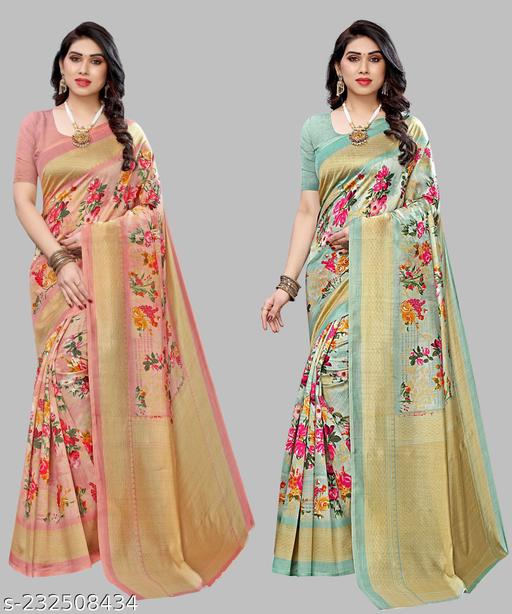 Women's Desinger Art Silk Printed Saree with Blouse Piece( Pack of 2)