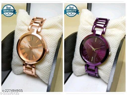 Attractive New Solid Dial Attractive Metal Chain Belt Analog Watch for Women