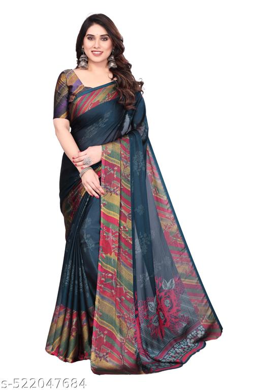 Women's Stylish Traditional Saree with Intricate Floral and Stripe Motifs