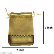 Foxtree Pack of 10 Pieces Silk Tissue Organza Drawstring Closure Golden Small Size Potli Bags Pouch Best for Party Supply Return Gift Bags (23 cm X 18 cm)