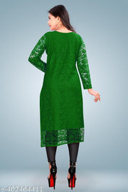 Women Self Design Net Straight Kurta
