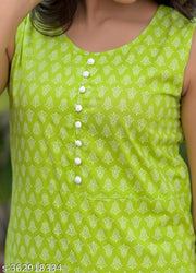 latest new printed round neck sleeveless ankle length greeen kurta for women & girls