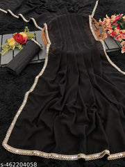 Stylish Black Georgette Saree for Women | Designer Plain Party Wear Saree with Elegant Border||Black Saree||Radiant Glow Party Wear Saree