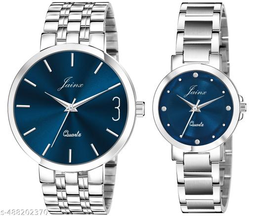 Jainx Blue Dial Steel Chain Analog Wrist Watch for Couple
