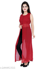 Shimao Georgette Women Front Slit Round Neck Cut Sleeve Kurti