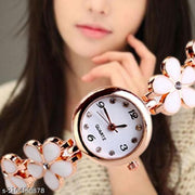 Flower Pattern Analogue Women's or Girls Watch (Rose Gold White)