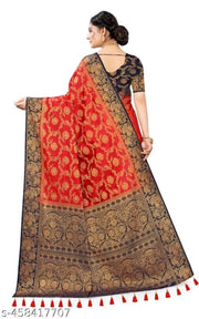 NEW BANARASI SILK SAREE WITH UNSTICHED TASSELS & LATKAN