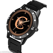 Femeo Analog 9112 Watches Round Black Dial C Design Stylish Black PUU Strap Classic Design Fancy Wrist Watch for Men and Boys, Pack of 1 - A07ZALPHA-C-AVO-BLK-CDBLK