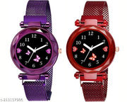 Analogue Studded Stylish Black Dial Magnet Watch for Girls and Women (Combo of 2) Analogue Studded Stylish Black Dial Magnet Watch for Girls and Women (Combo of 2)