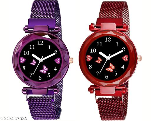 Analogue Studded Stylish Black Dial Magnet Watch for Girls and Women (Combo of 2) Analogue Studded Stylish Black Dial Magnet Watch for Girls and Women (Combo of 2)