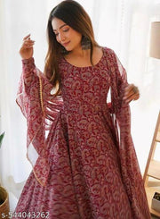 Maroon Gown With Dupatta Set