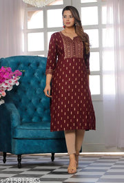 Kurti Womens | Rayon Kurti | A-line Kurti | ( Brown )