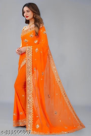 HEAVY KAJU DESIGN EMBROIDERY WORK WITH MIRROR SAREE BY KRADDLE