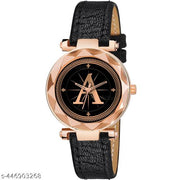 Skoal Analog Round Black Dial ALPHABET A Design Stylish Black Leather Strap Classic Design Fancy Wrist Watch for Women and Girls, Pack of 1 - ALPHA-A-GEN-RG-BLK-CUTL