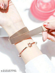 Analogue Studded Stylish Black Dial Magnet Watch for Girls and Women