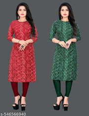 Feather-light Feel Women and Girls Crepe Fabric Printed Straight Kurti PACK OF 2, Extra plus Size -S,M,L,XL,XXL,2XL,XXXL,3XL,4XL,5XL,6XL,7XL,8XL ( New Arrival New Design Fashionable Kurti )