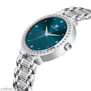 CRESTELLO Silver Plated Bracelet Analog Wrist Watch for Women (Blue Dial)
