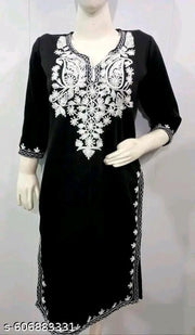 New Look Fashion Woolen Kurtis | Kashmiri Embroidery Designee Kurti Knee Length