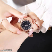 Best Quality Ethnic Embossed Designer Shine Round Dial with Slim Fit Leather Belt Women Analog Watches for Girls