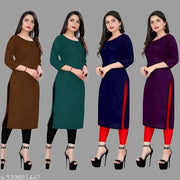 Straight Plain Casual Ethnic Plain A-Line American Crepe Fabric Light Weight Kurtis For Daily Use in Low Price