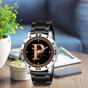 Skoal Analog Round Black Dial ALPHABET P Design Stylish Black Silicone Strap Classic Design Fancy Wrist Watch for Men and Boys, Pack of 1 - ALPHA-P-AVO-SIL-CDBLK
