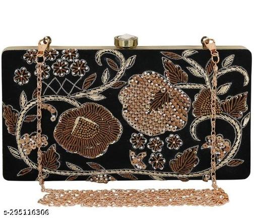 Fashionable Embroidered Modern Women Black Clutches
