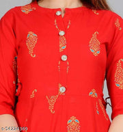women's printed rayon aline kurti(red)