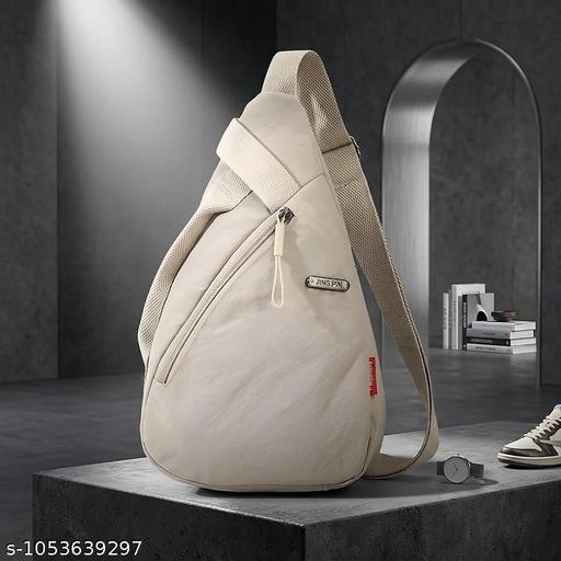 Premium Beige Unisex Sling Bag | Waterproof Lightweight Crossbody Travel Chest Bag with Breathable Mesh Back