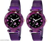 butterfly Dial Black combo Luxury Mesh Magnet Buckle Watches For girls Fashion Mysterious Lady Analog Watch for girls and women Analog Watch - For Girls pack of 2