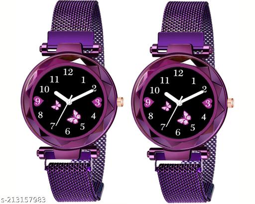 butterfly Dial Black combo Luxury Mesh Magnet Buckle Watches For girls Fashion Mysterious Lady Analog Watch for girls and women Analog Watch - For Girls pack of 2