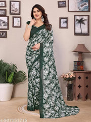 Floral Printed Women's Party Wear Saree With Unstiched Blouse Pieace