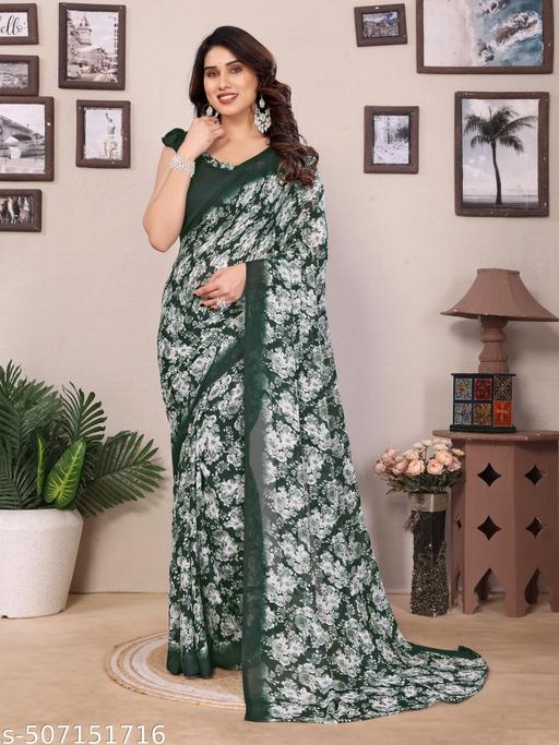 Floral Printed Women's Party Wear Saree With Unstiched Blouse Pieace