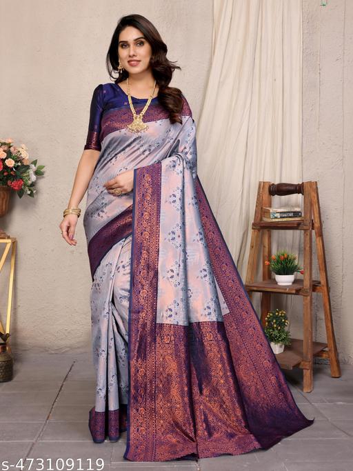 Pure Soft Silk Lightweight Banarasi ( Blue ) Wedding Bridal Wear Designer Ethnic Saree Available At Low Prices