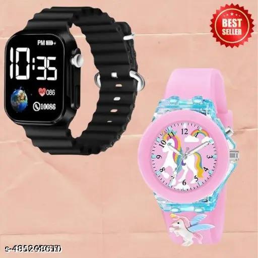 BUY 1 GET 1 FREE Kids Cartoon Printed LED Backlight Digital Multi Function Watch Light Pink Kids Analog Watch unicorn watch kids watch