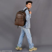 Size: M (15-30L) Zerus Graceful Brown Vegan Leather School bags For Boys Laptop Backpack for men Unisex Kids Bags & Bagpacks For School College Office & Students Beg