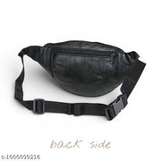 Genuine Leather Waist Bag for Men & Women | Premium Black Leather sling beg for women | Adjustable Belt Bag | Multi-Zip Travel Waist Pouch | Mobile, Wallet & Cash Organizer | Crossbody Sling Bag