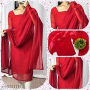 Polyster/Crepe fabric-"Graceful Tradition 1000 Butti Handloom Women's Kurti for a Regal Look with Intricate Embroidery and Elegant look"(RED)