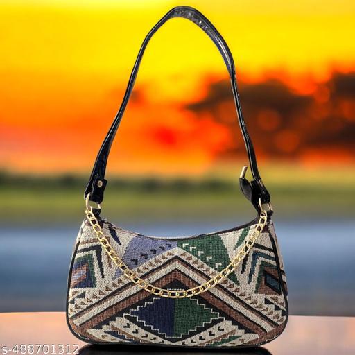 Printed Women's Jute Handcrafted Vegan Leather Black and White Mini Shoulder Bag