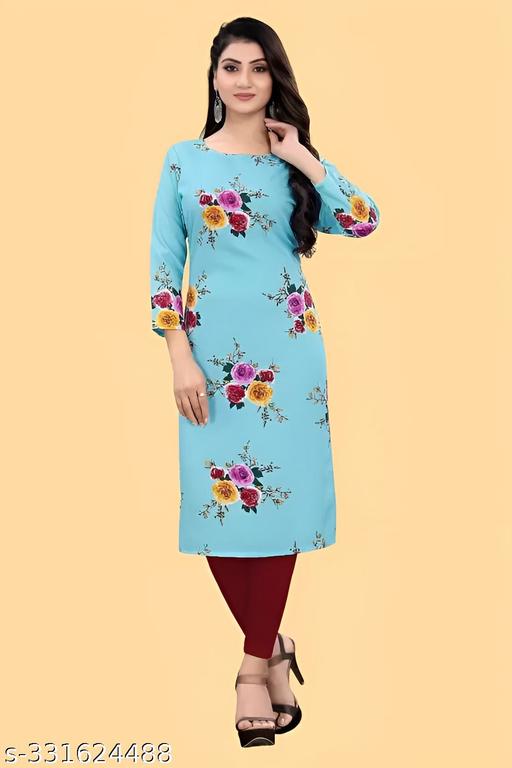 Women's and Girls Crepe Aline Straight Cut Kurti