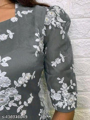 Grey Organza Embroidery Kurtis