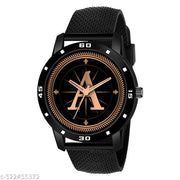 MAVIA WATCHESAnalog Round black Dial ALPHABET A Design Stylish black Strap Classic Design Fancy Watch for Men and Boys, Pack of 1 ALPHABET A-AVO-BLK-SFR-1