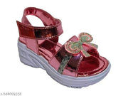 Girls Pink Party Wear Sandals with Bow Design | Stylish Synthetic Velcro Sandals for Kids