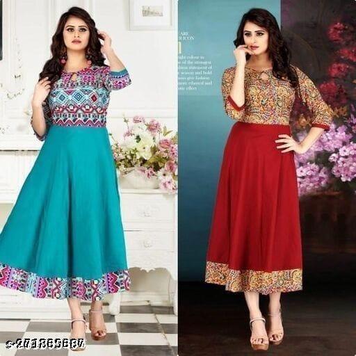Polyster/Crepe fabric-Woman printetd anarkali kurti combo of 2 offer