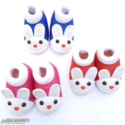 Kids with fabulous desigins & colors booties  Baby shoes/ Baby Booties/ Booties/ New born baby shoes for baby boy and baby girl with fancy bunny comfortable and skin friendly pack of 3 pair