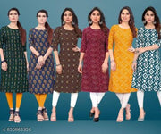 Women Printed Crepe Kurti (Combo Of 5)