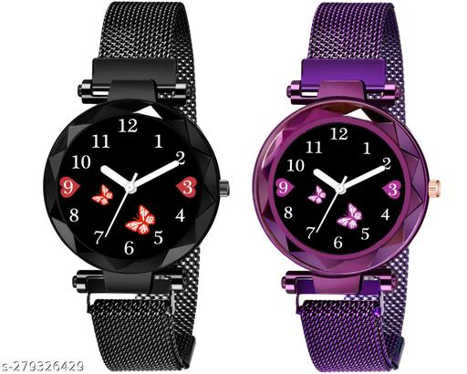 Luxury Mesh  Magnet Buckle Starry sky Quartz Watches For girls.