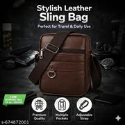Premium Leather Look Sling Bag for Men | Stylish Crossbody Travel Side Bag | Anti-Theft Shoulder Messenger Bag | Men's Chest Bag for Biking