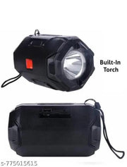 H&T Portable Bluetooth Speaker with Emergency Flashlight Torch – Black Rugged Design, Wireless Charging Compatible, Ideal for Outdoor & Home Use