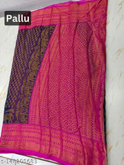 Fancy CHIFFON BRASSO Blue Color WOMEN SAREE With Contrast Matching unstitched blouse