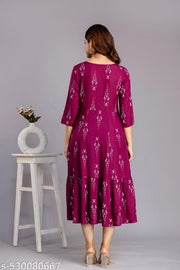 Women's Printed Rayon Anarkali Kurta for Girls Casual Wear Long Gown Kurti